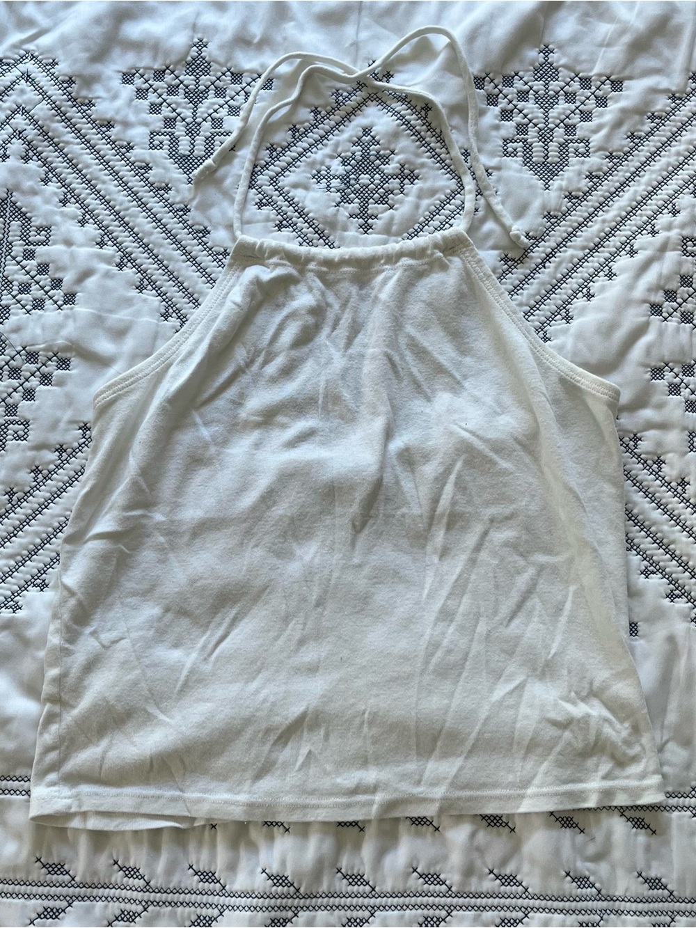 Moda International Vintage 1992 White Halter Top Medium 100% Cotton Made in USA